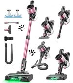 SUXIANGVAC Powerful Cordless Vacuum Cleaner Pink for Hair, Floors and Carpets - 45KPa/500W/45min LED Display