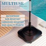 Patio Umbrella Base Heavy Duty Wind-Resistant Mobile Square Market Stand for Outdoor Deck Poolside Lawn Fits Most Umbrellas - Image 6